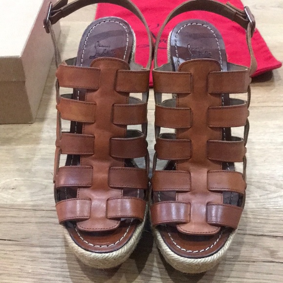 Christian Louboutin Barcelona Peep Toe Sling Back Wedge Pumps - Picture 7 of 17